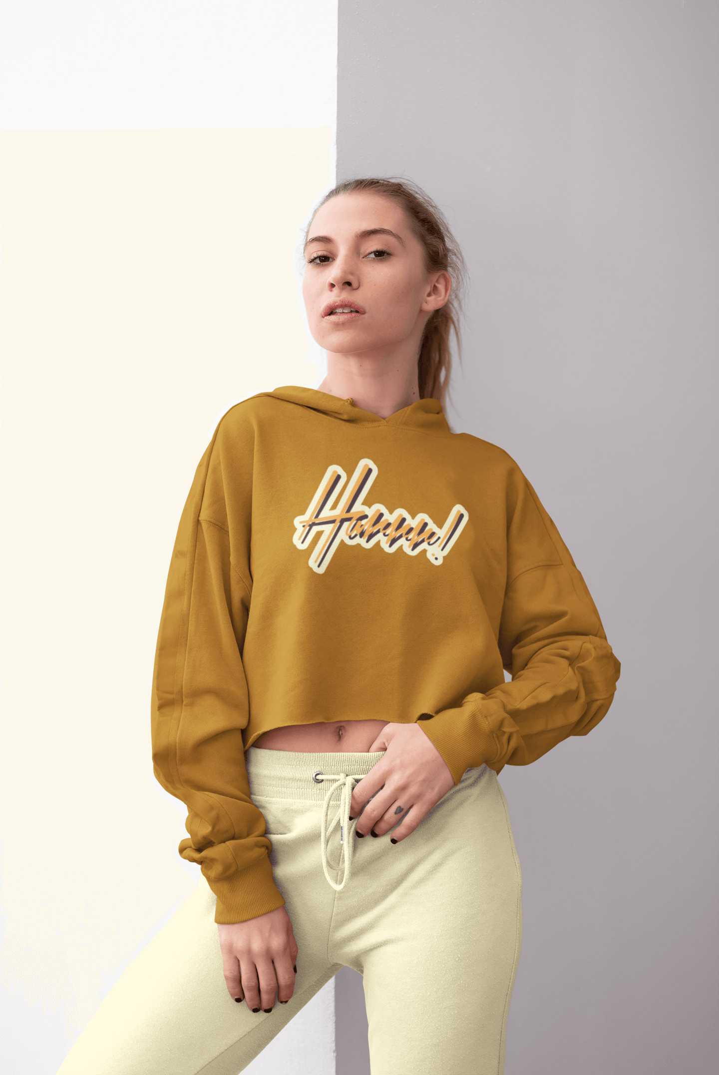 Stylish Girl Crop Hoodie Women Mustard Yellow