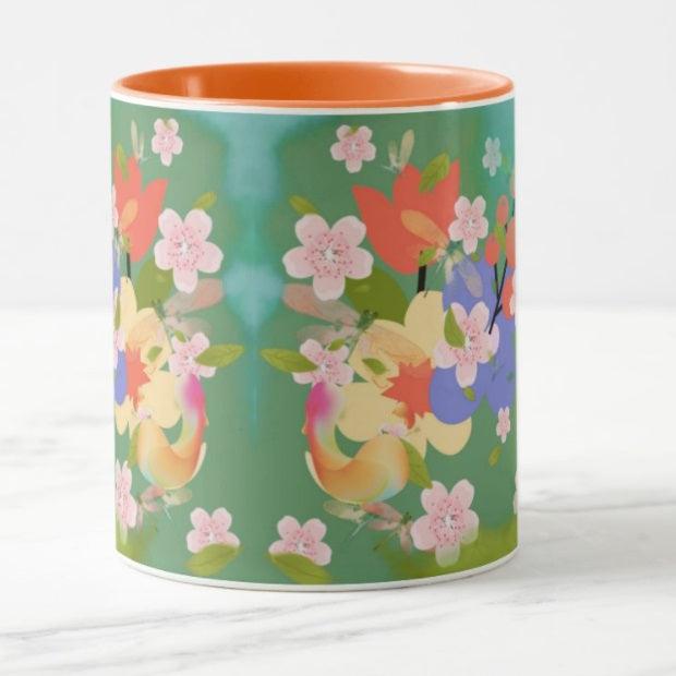 Ceramic Coffee Mug with Floral print in bright pastel shades