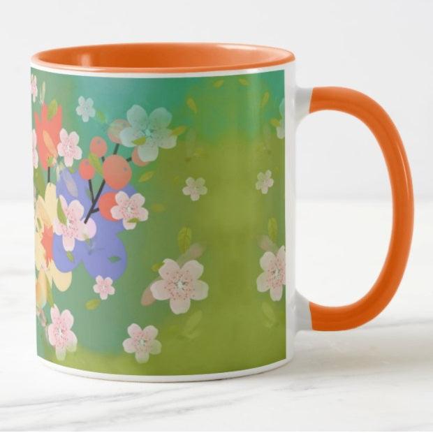 Ceramic Coffee Mug with Floral print in bright pastel shades