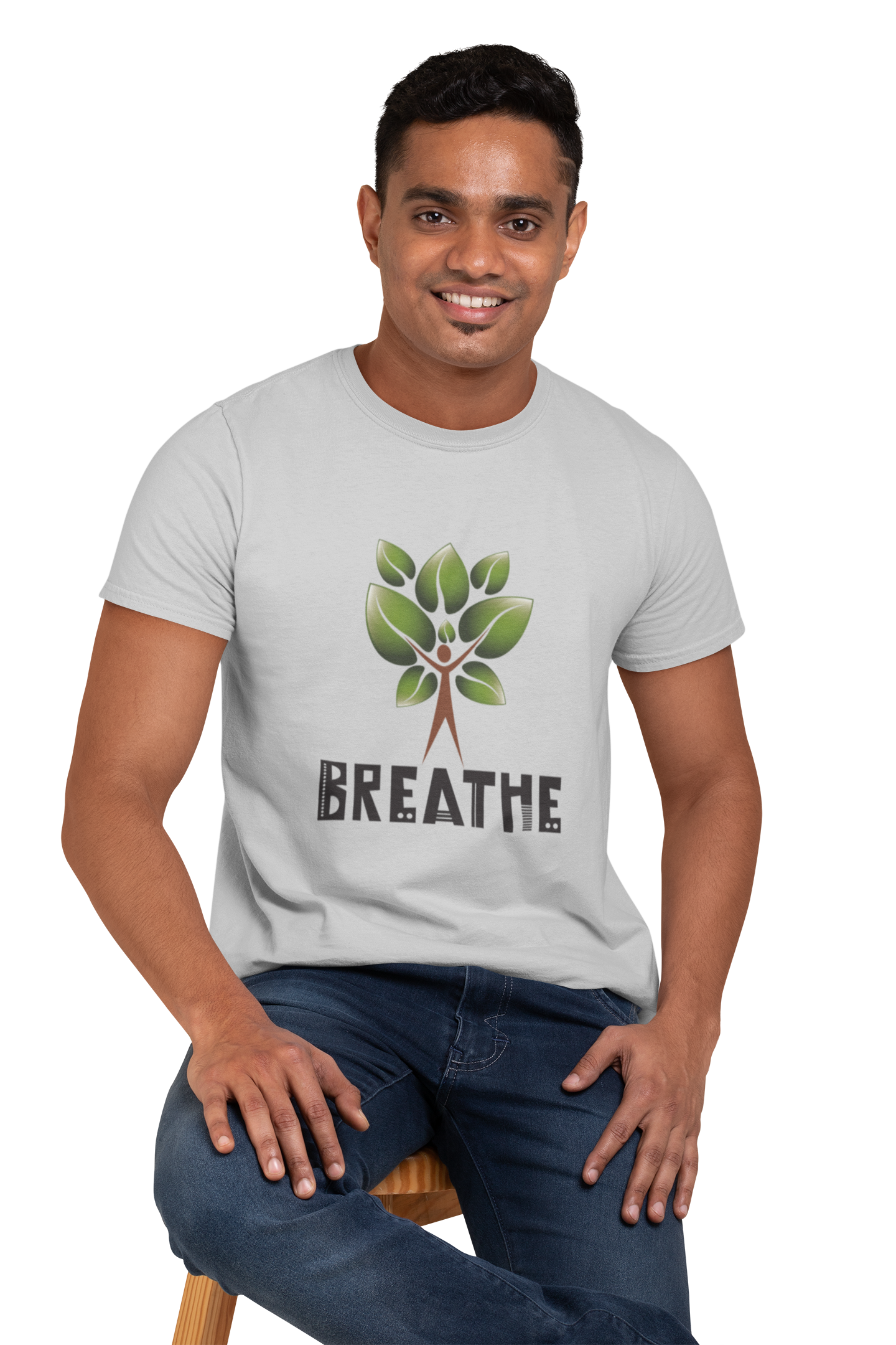 Tree of Life Yoga T Shirt for Men Round Neck Light Grey