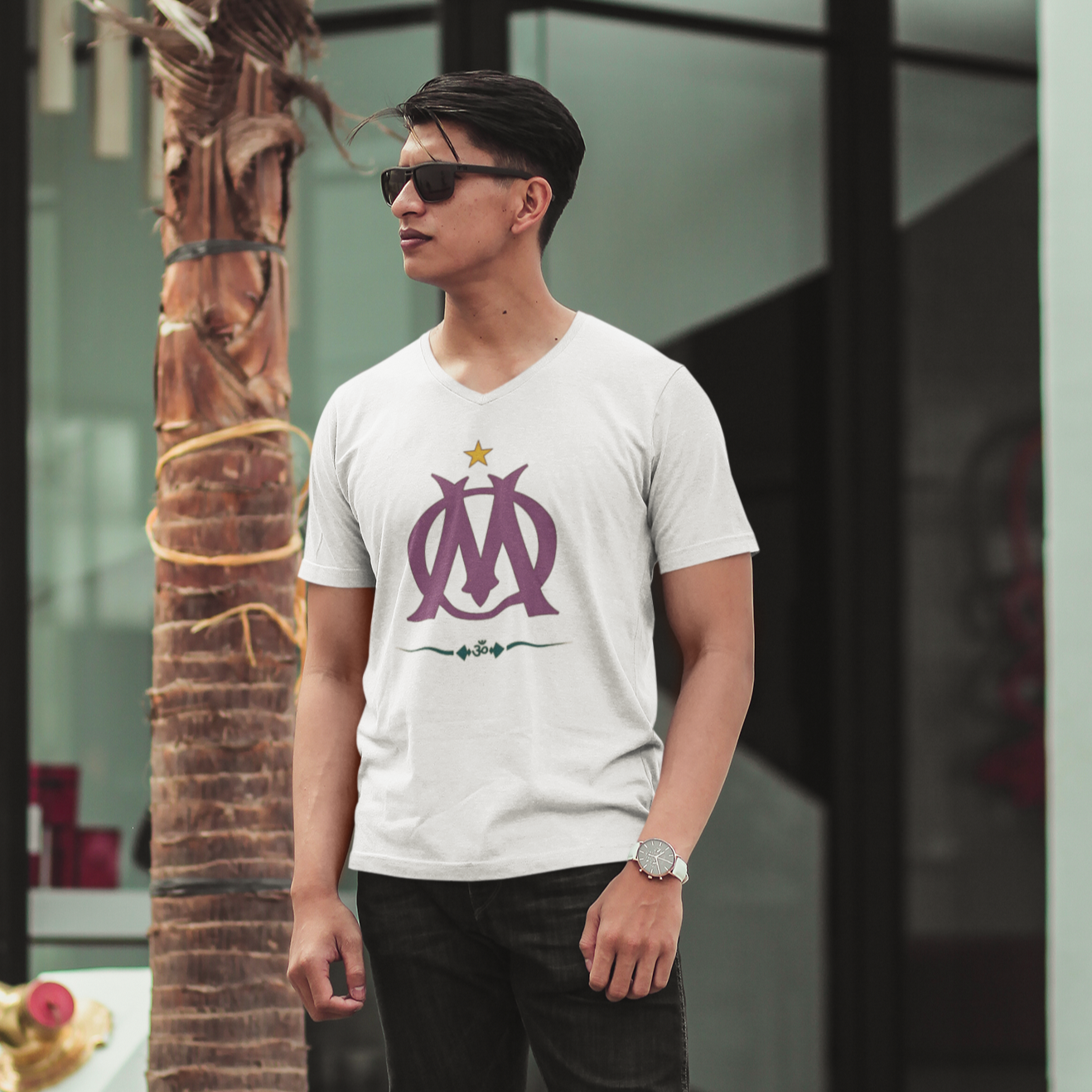 V Nect T-shirt for Men with sylized Om print White