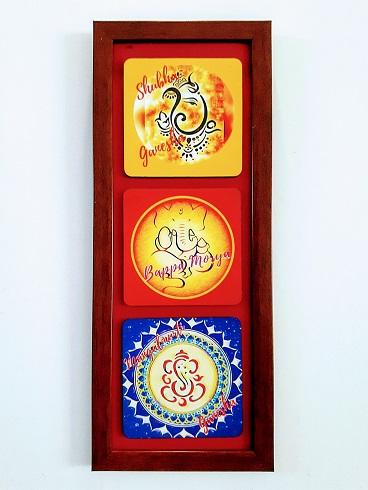 Wall hanging with three images of Ganapati