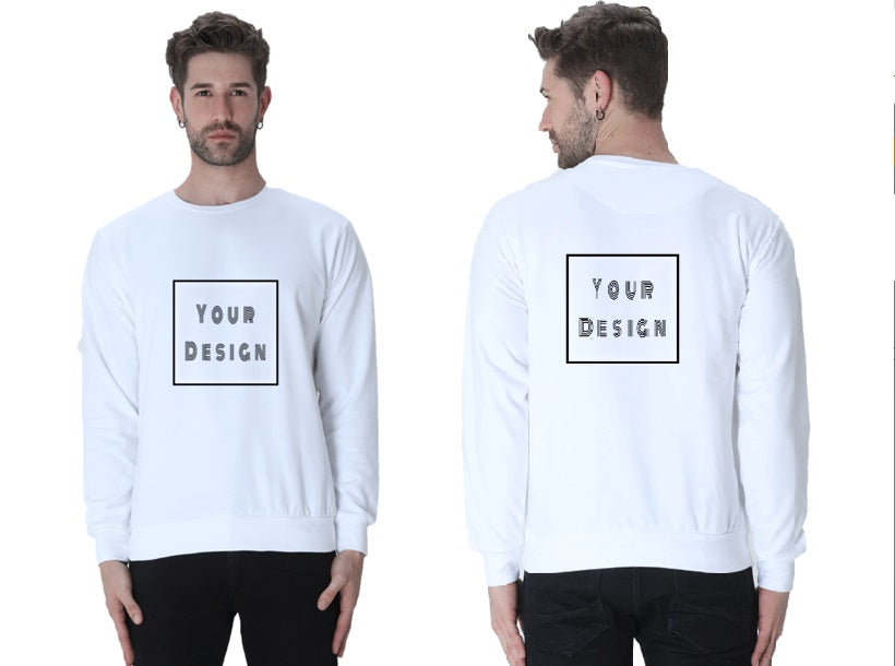 White Unisex Sweatshirt with Customized Front + Back Print