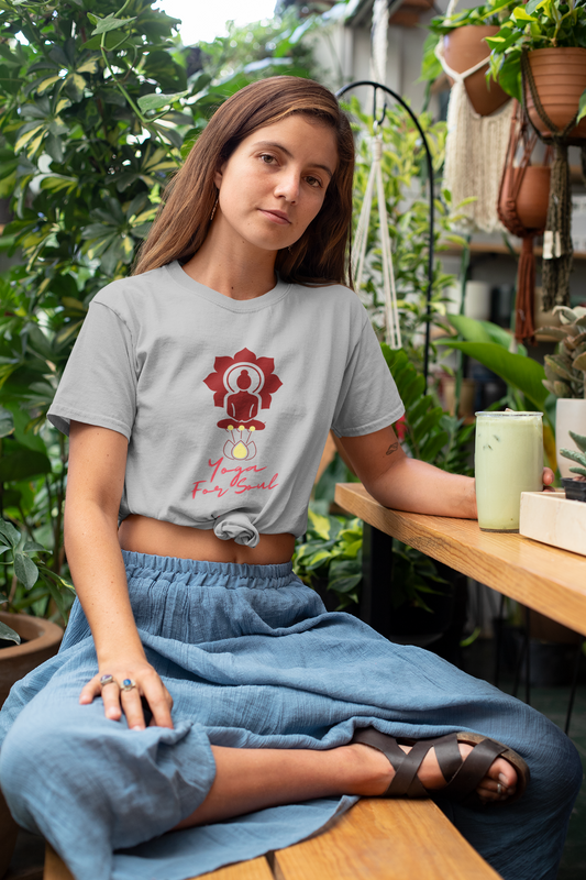 Yoga T-shirt For Women with Buddha Design Light Grey Color