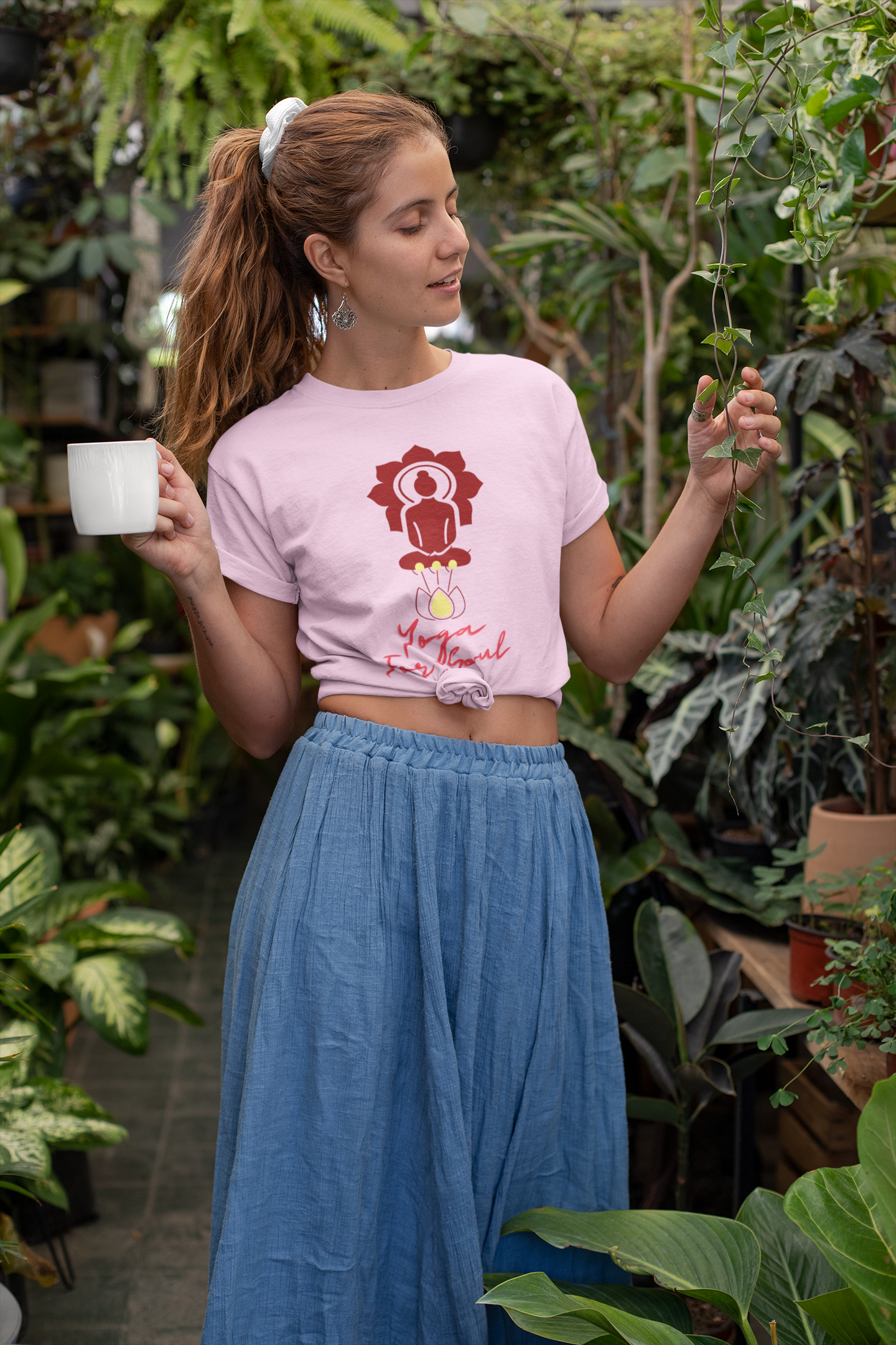 Yoga T-shirt For Women with Buddha Design Light Pink Color