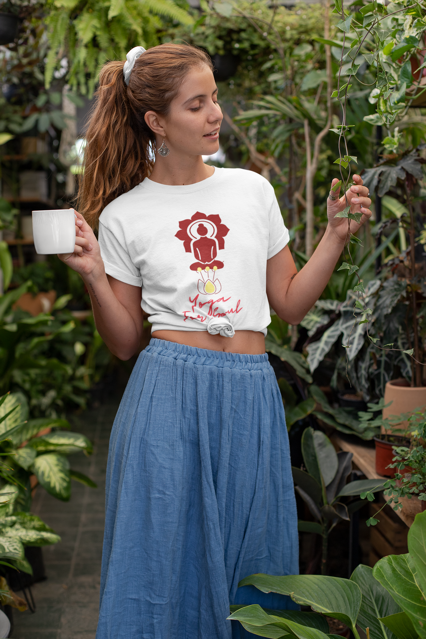 Yoga T-shirt For Women with Buddha Design White
