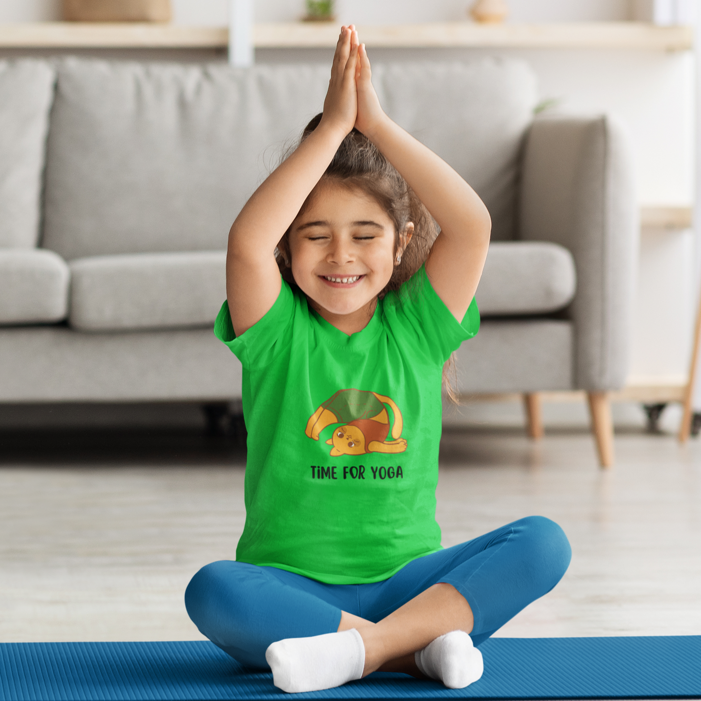 Cat inspired Yoga T-shirt for Kids Green Color