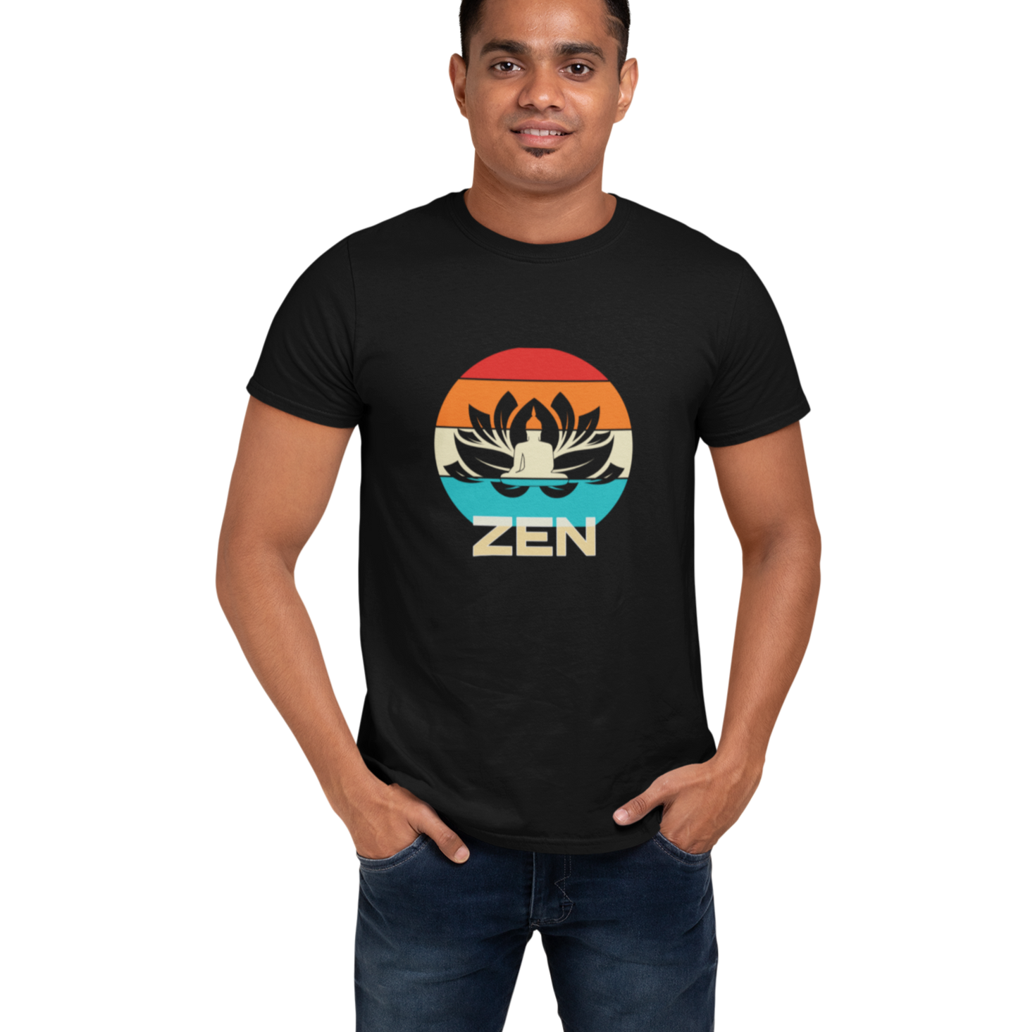 Yoga t-shirt for Men, Black color. printed with image of Buddha.