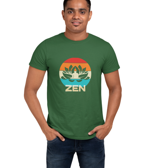 Yoga t-shirt for Men, Bottle Green color. printed with image of Buddha.