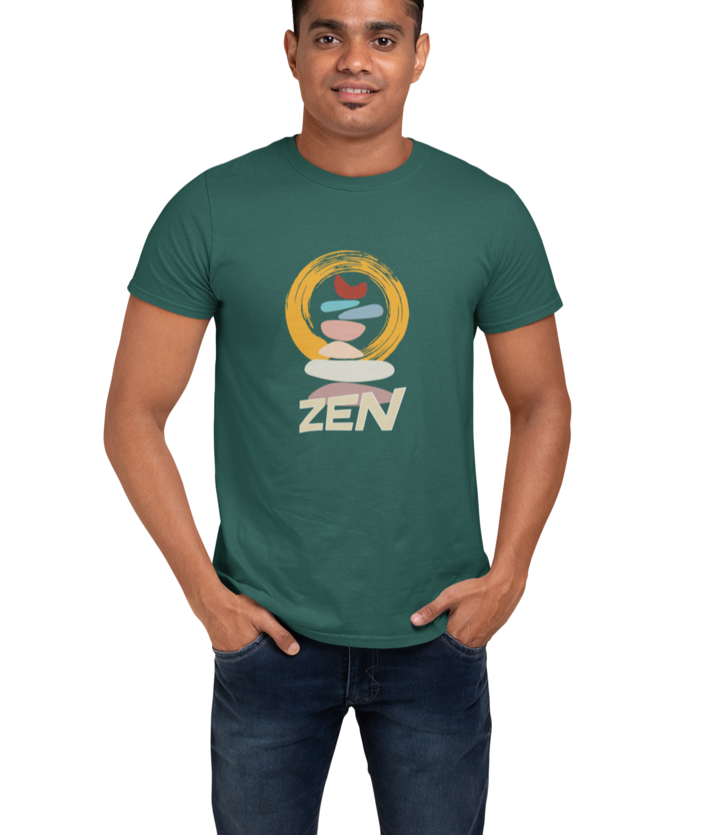 Zen Stone Mens Yoga T-shirt Bottle Green