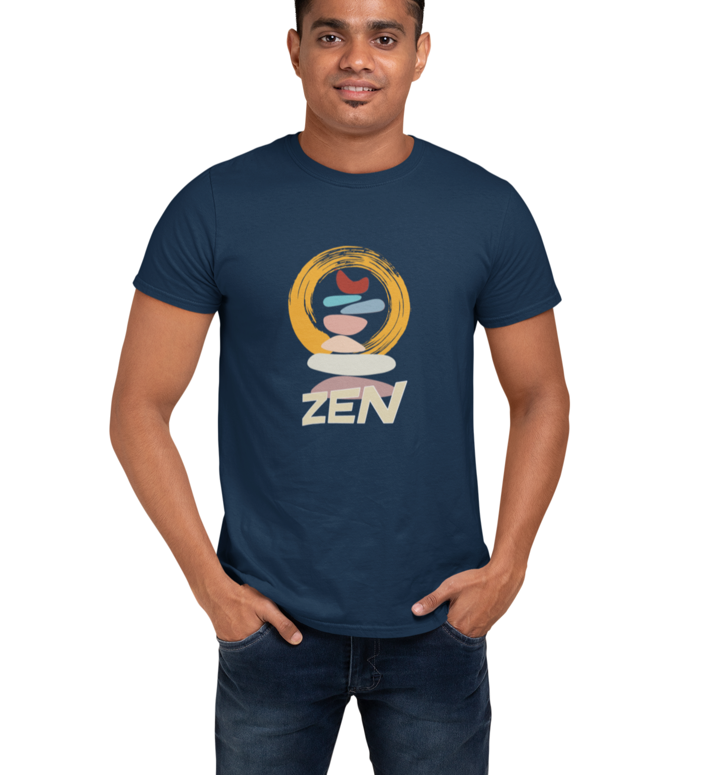 Zen Stone Mens Yoga T-shirt Navy Blue