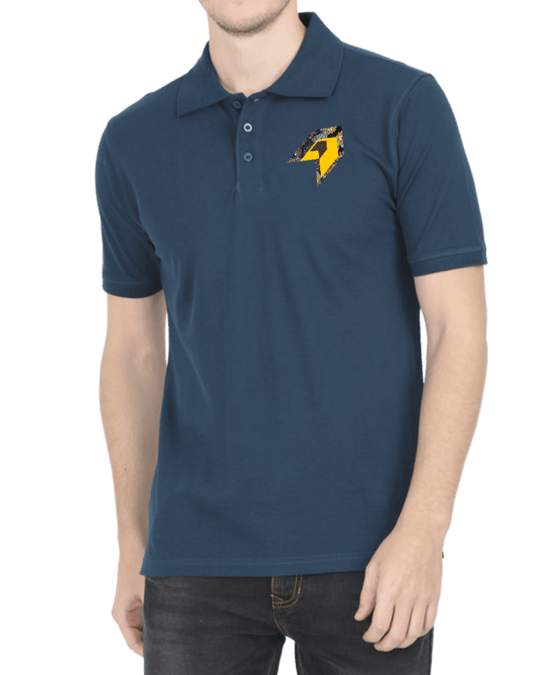 Polo T-shirt for men Petrol Blue with Geometric Print on pocket area