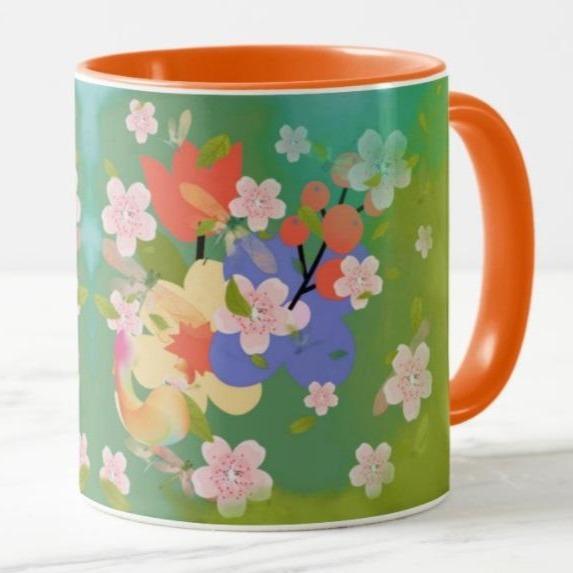 Ceramic Coffee Mug with Floral print in bright pastel shades