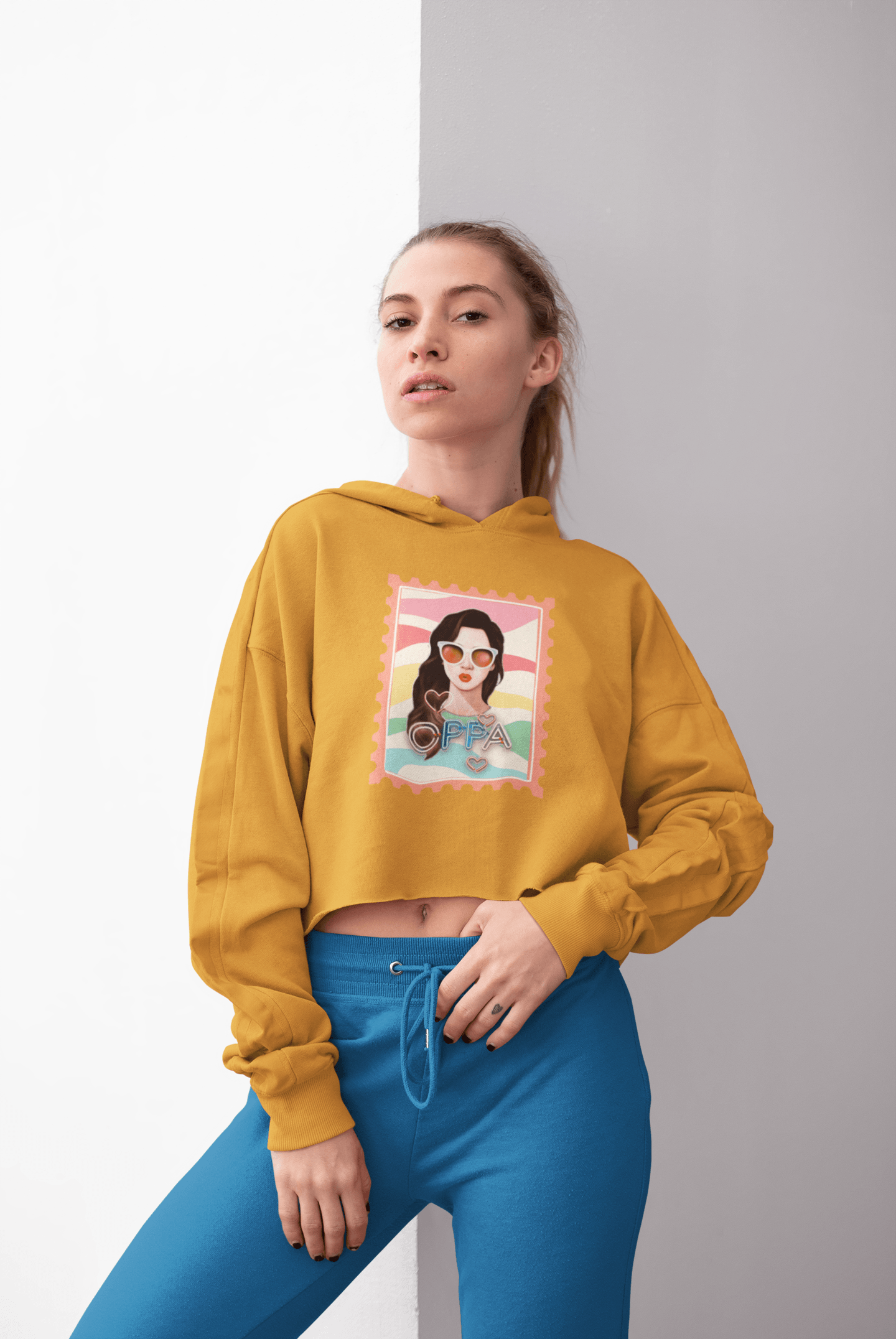 Fashionista Girl Mustard Yellow Crop Hoodie Women