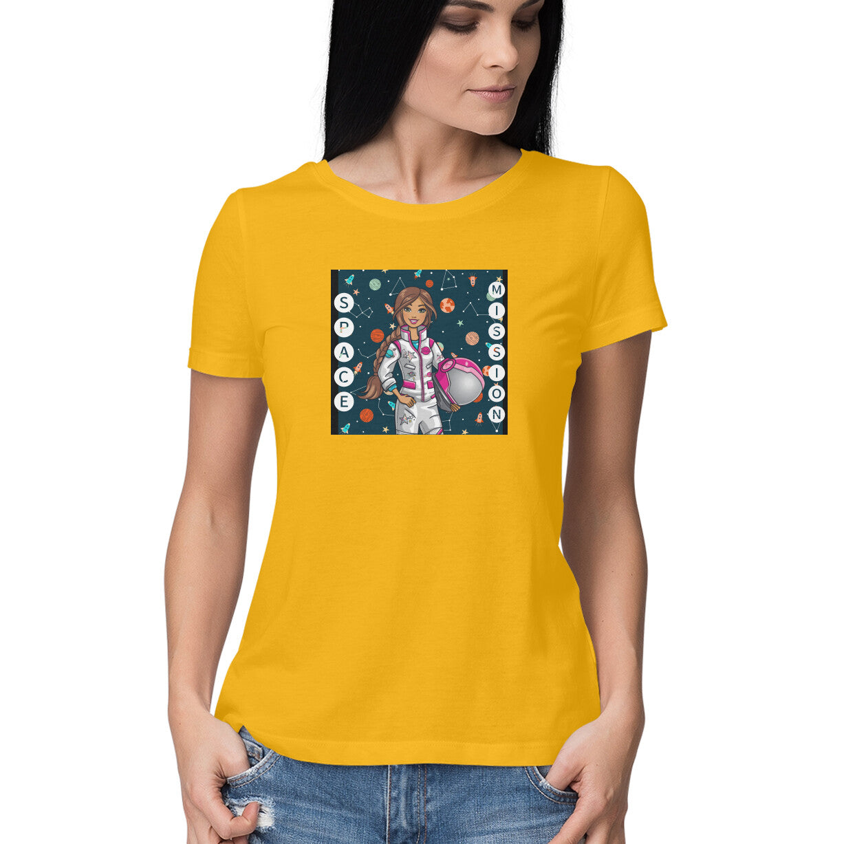 Astronaut Space Golden Yellow T-shirt for Women