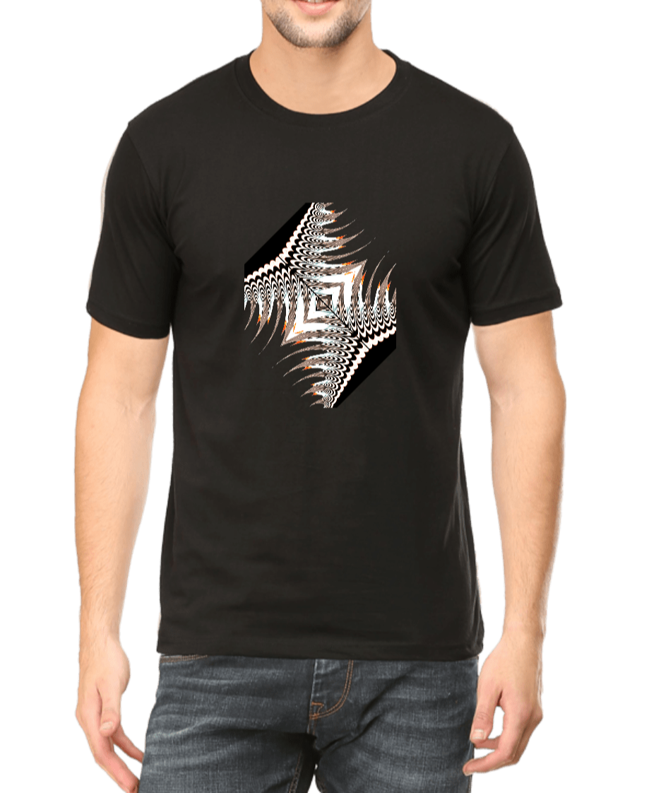 Men's black printed T-shirt with black & white graphic design