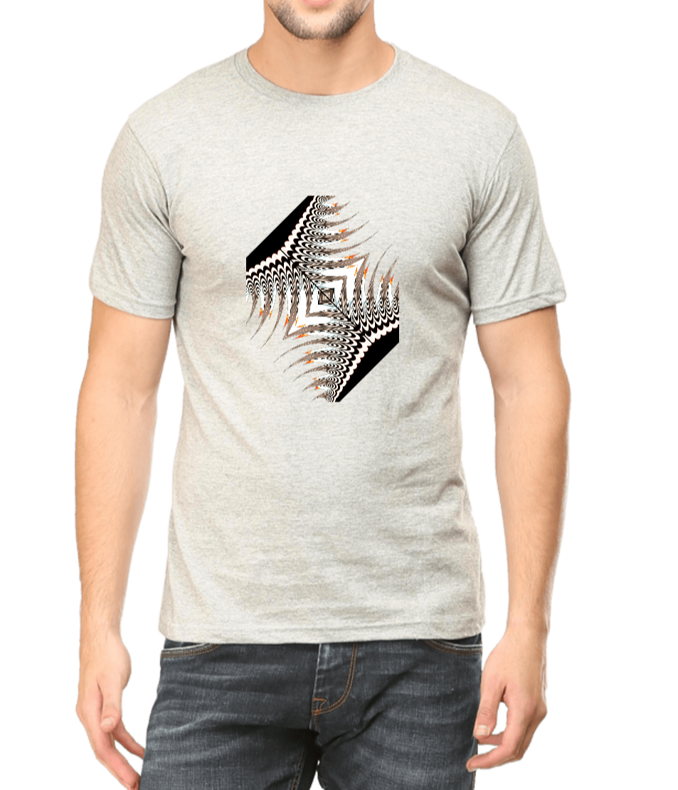 Men's light grey printed T-shirt with black & white graphic design