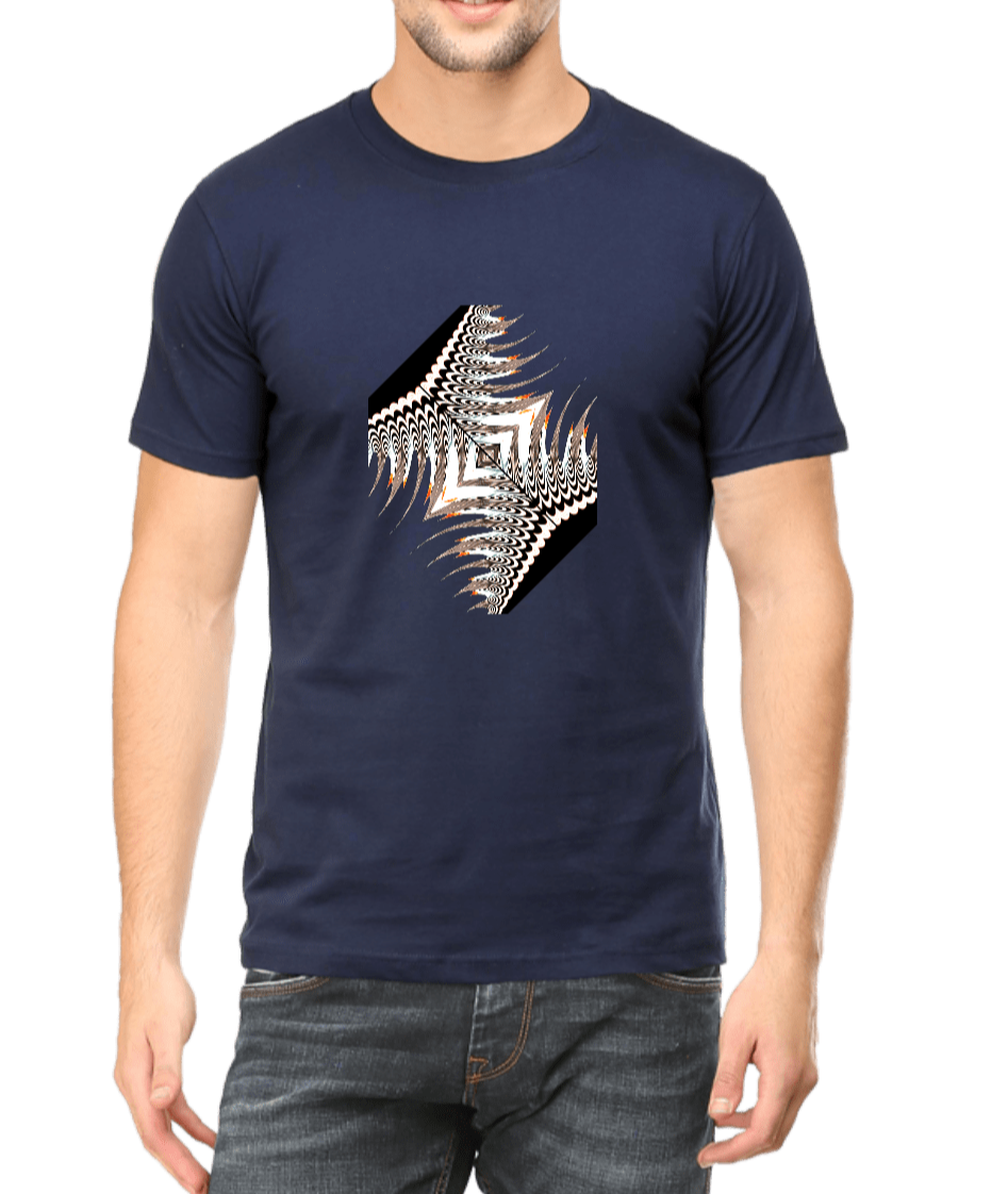 Men's navy blue printed T-shirt with black & white graphic design