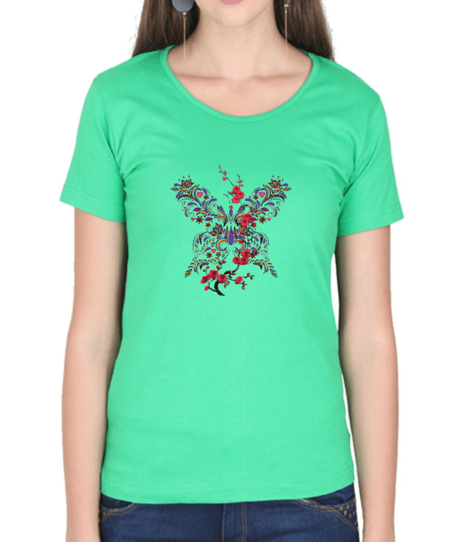 Light green tshirt for women with delicate floral graphics