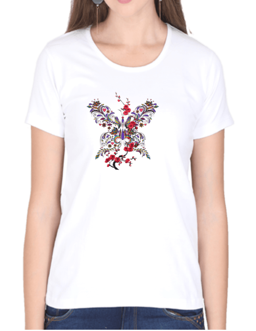 White tshirt for women with delicate floral graphics