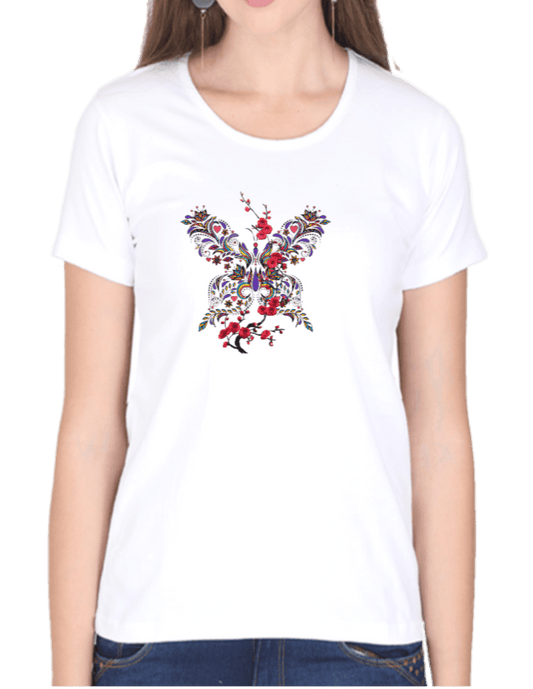 White tshirt for women with delicate floral graphics