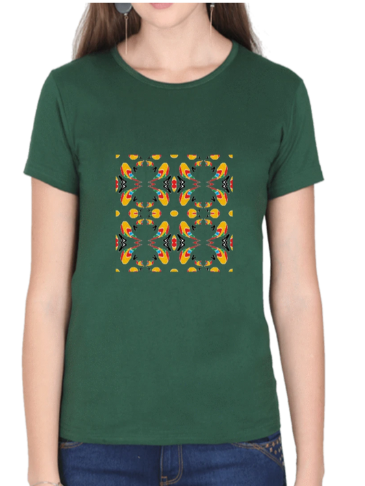 Women's tshirt bottle green with embroidery geometric pattern 