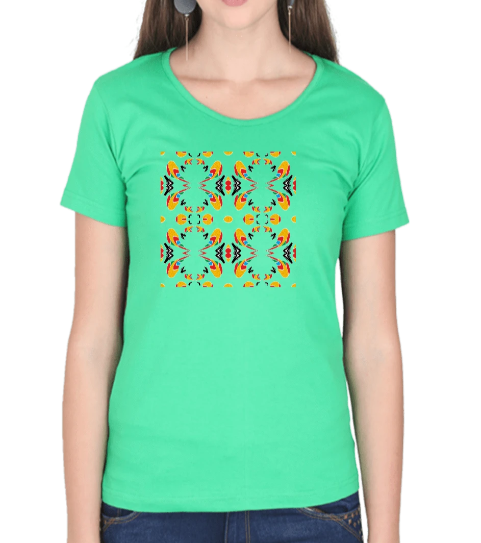 Women's tshirt light green with embroidery geometric pattern 