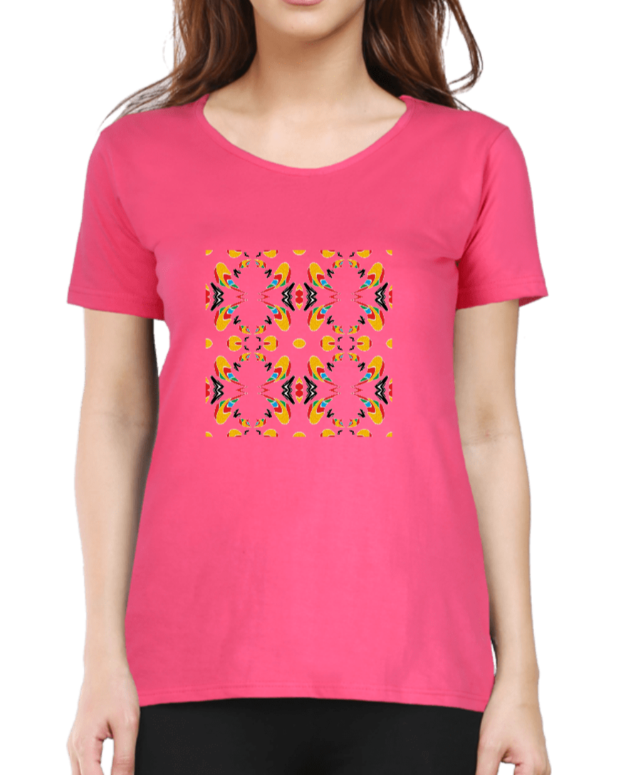 Women's tshirt pink with embroidery geometric pattern 