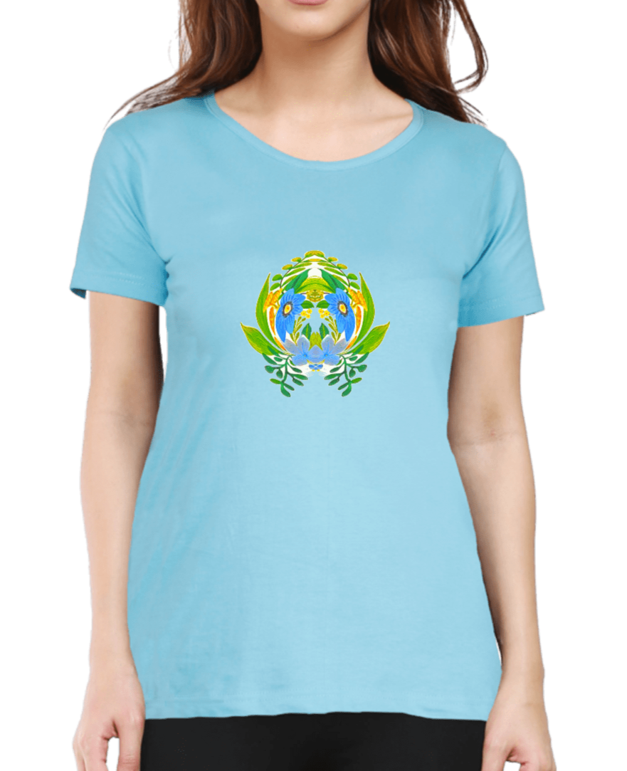 Women's tshirt sky blue with geometric art with floral design