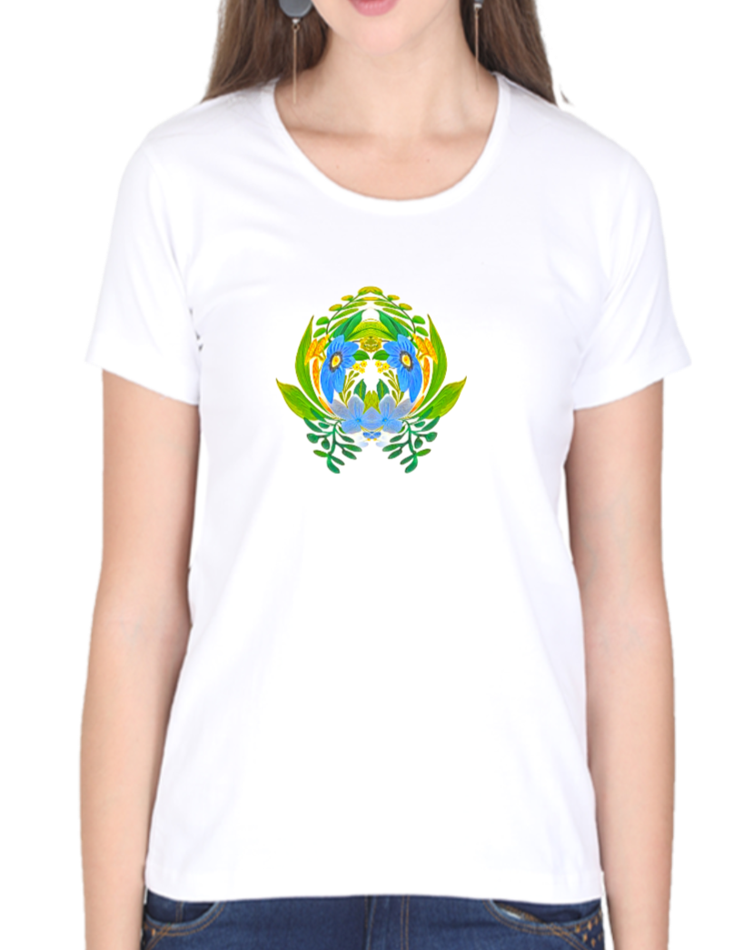 Women's tshirt white with geometric art with floral design