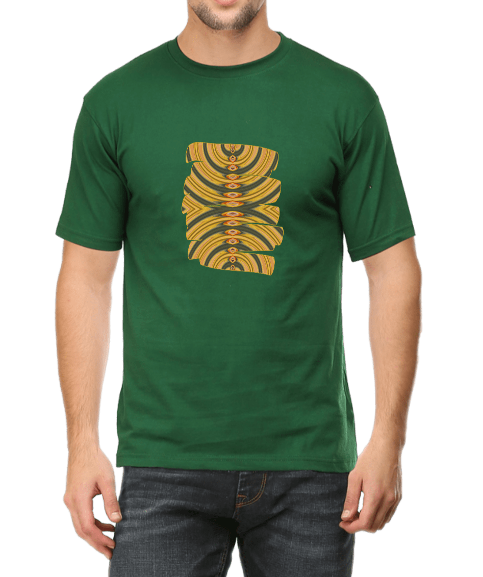 Bottle green Men;s T-shirt printed with mustard & grey graphic design