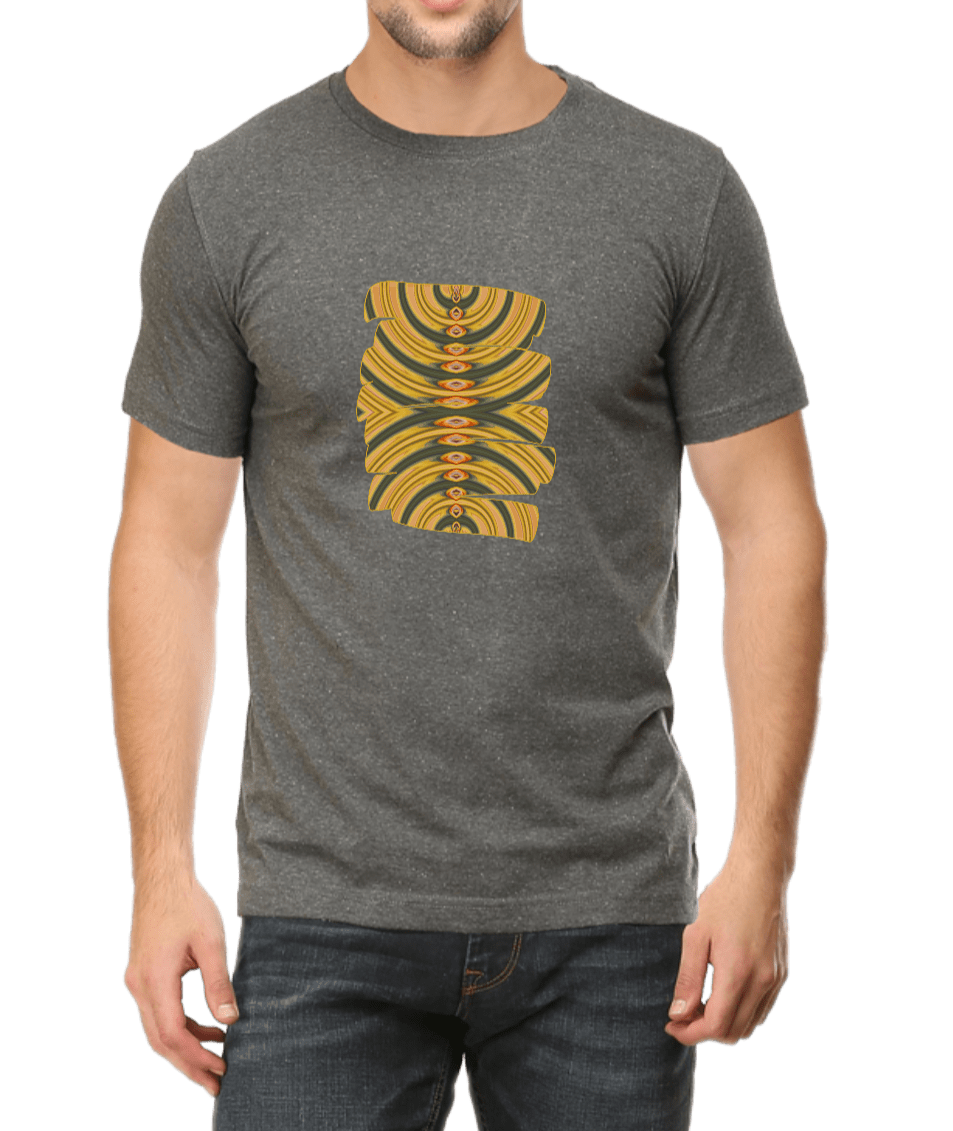 Charcoal grey Men;s T-shirt printed with mustard & grey graphic design