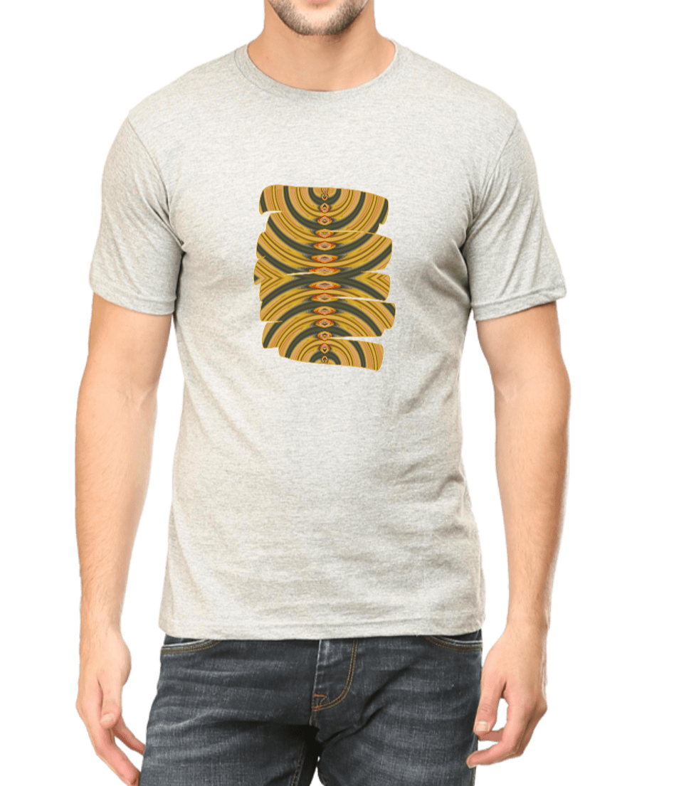 Light grey Men's T-shirt printed with mustard & grey graphic design