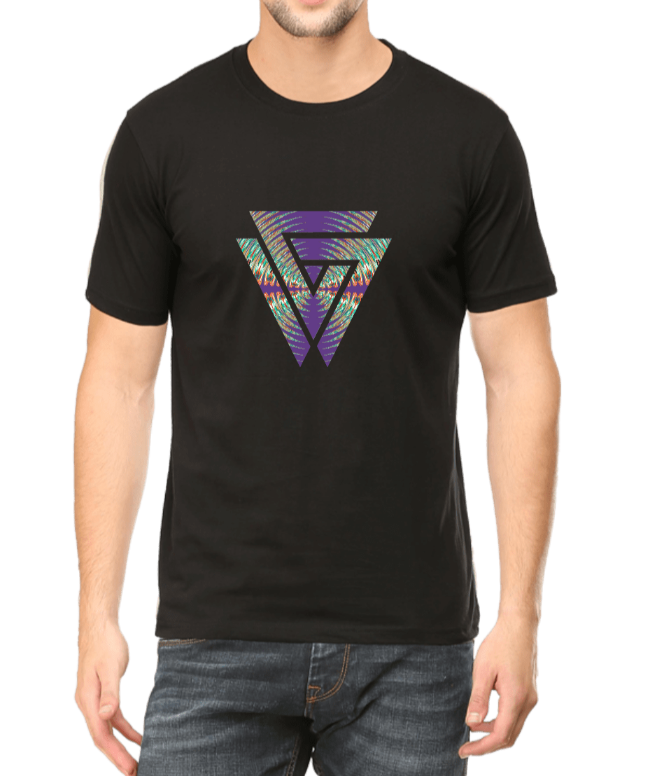 Men's printed T-shirt navy black with twin triangle graphic design