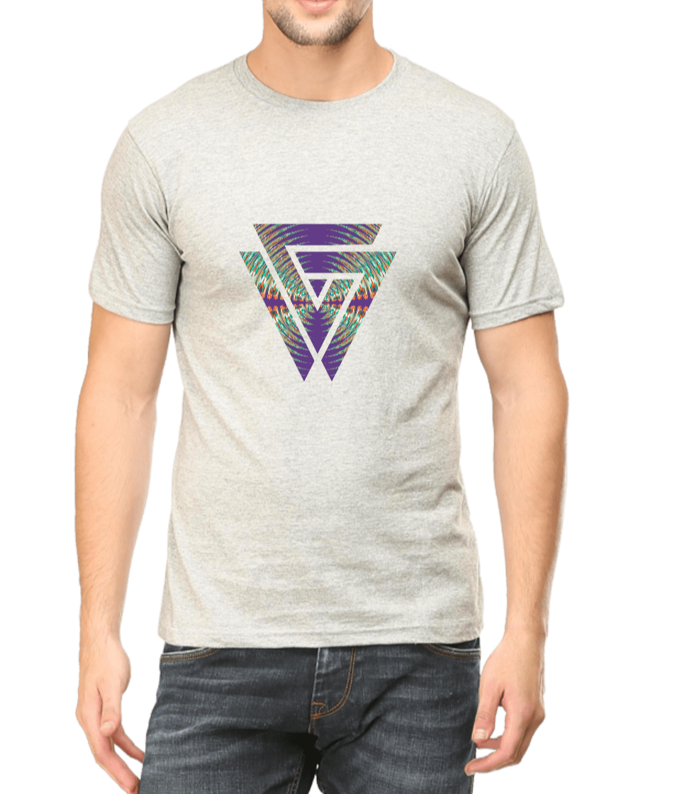 Men's printed T-shirt light grey with twin triangle graphic design