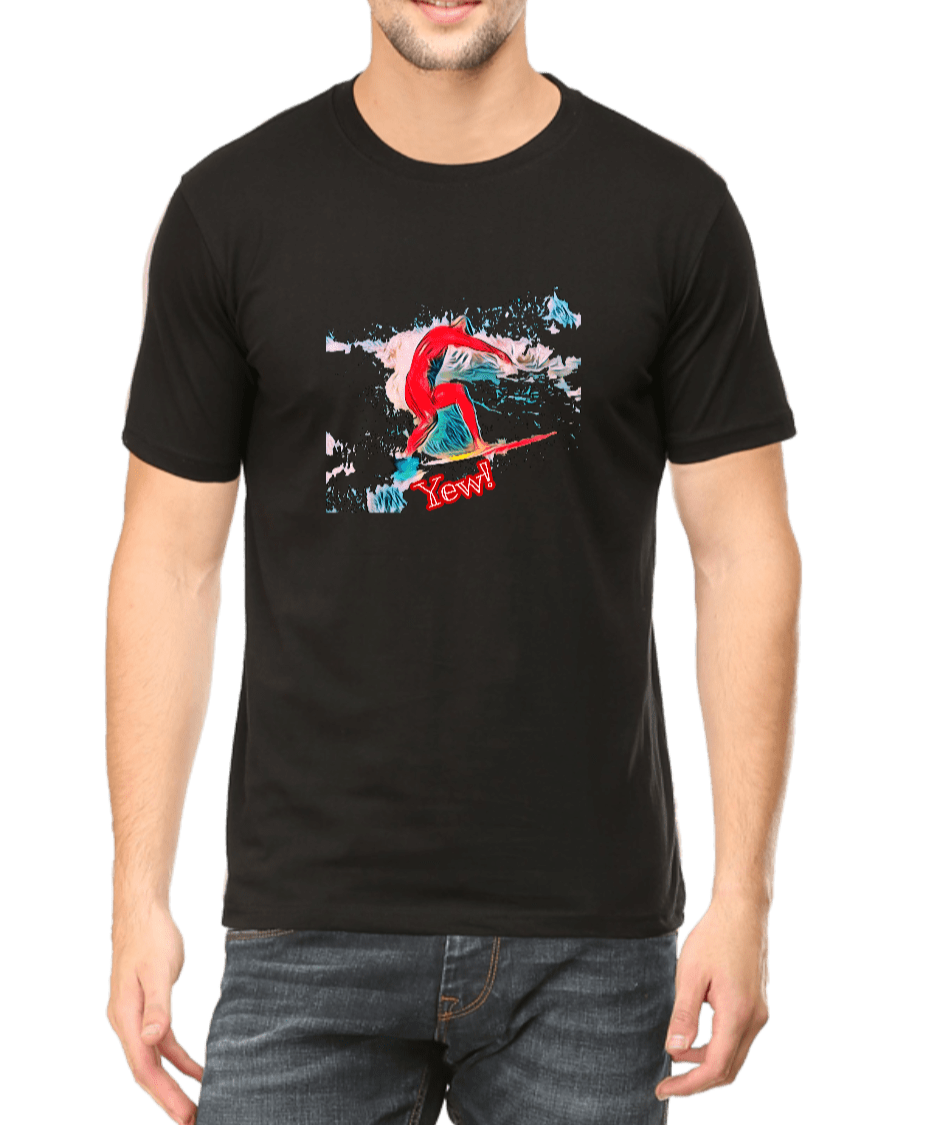 Men's printed T-shirt black with Surfer graphic design