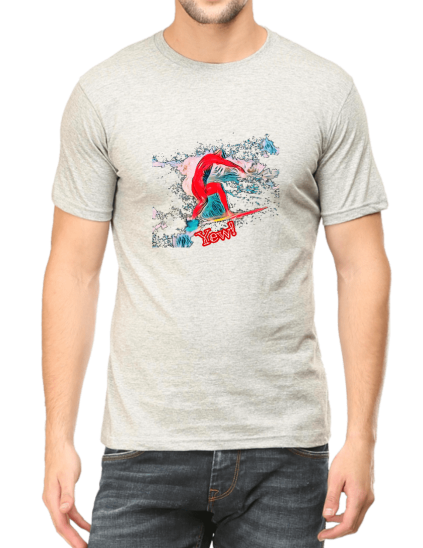 Men's printed T-shirt light grey with Surfer graphic design