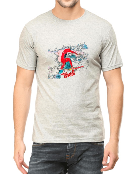 Men's printed T-shirt light grey with Surfer graphic design