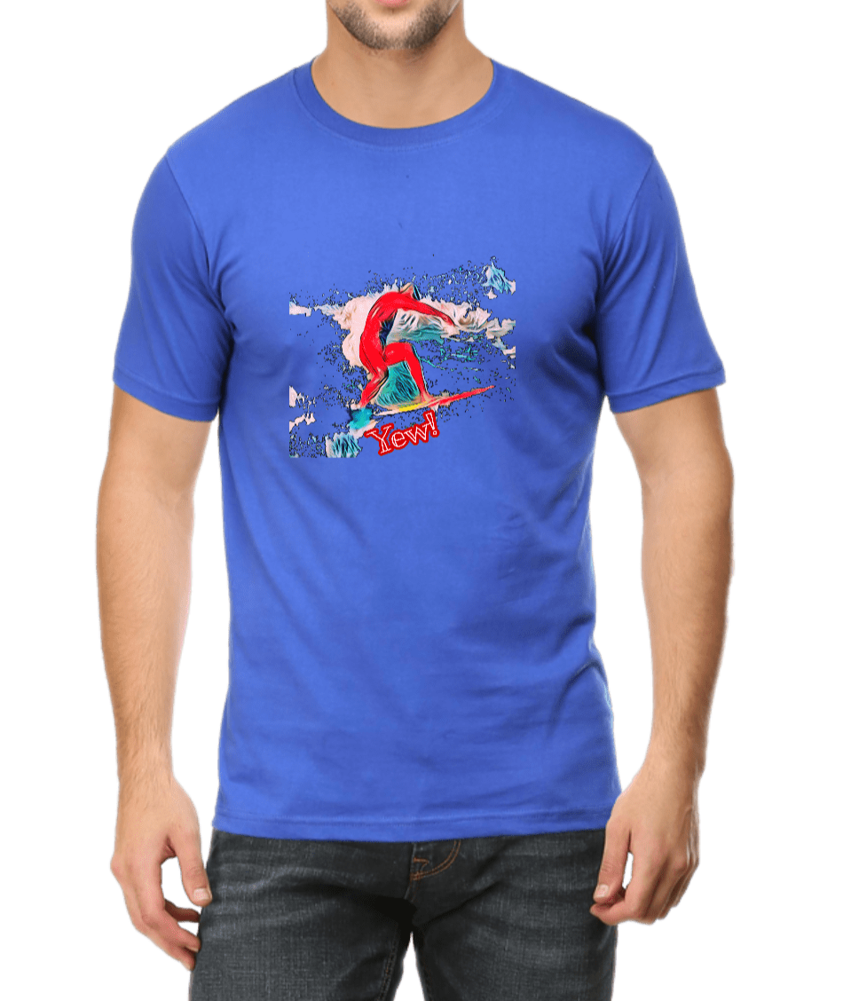 Men's printed T-shirt royal blue with Surfer graphic design