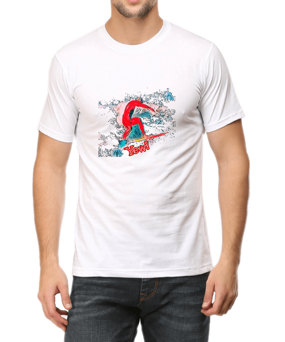 Men's printed T-shirt white with Surfer graphic design