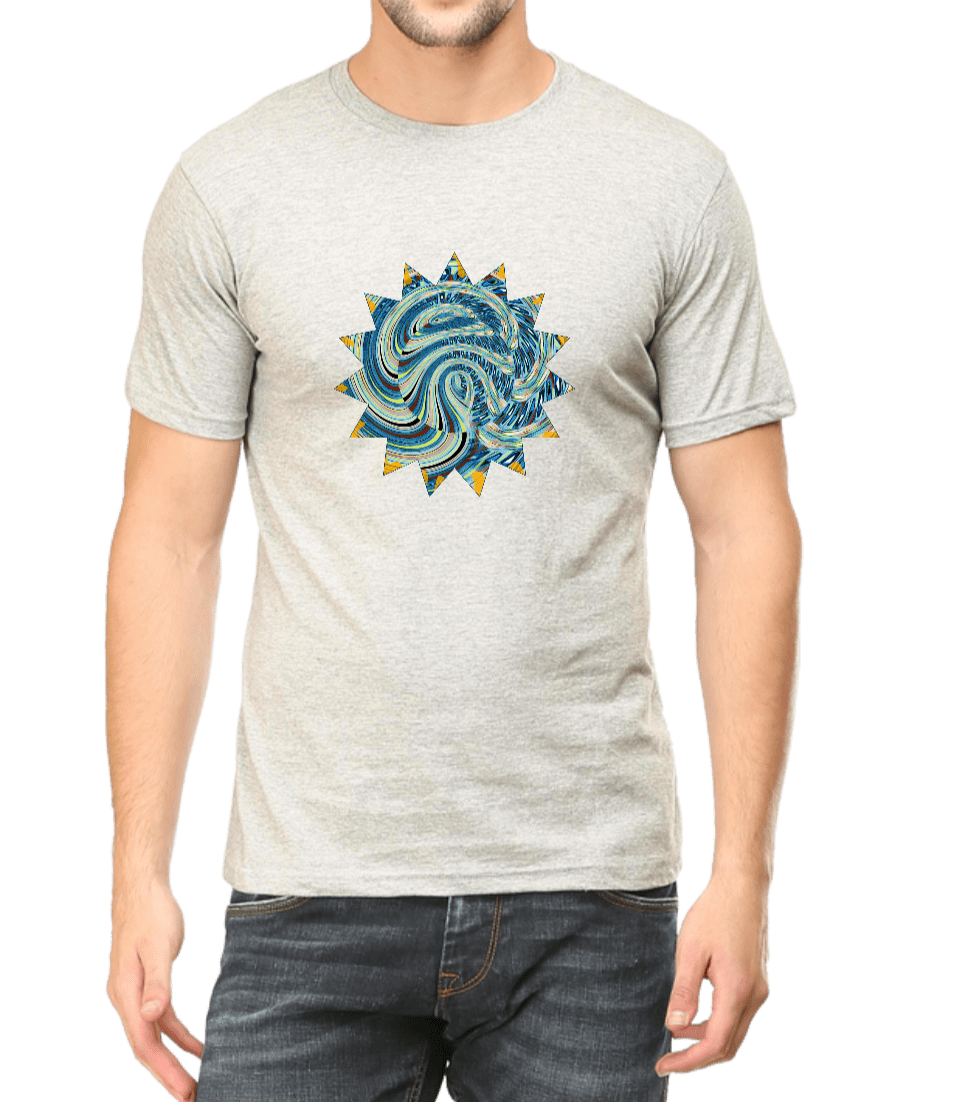 Men's T-shirt light grey printed with blue & grey graphic design