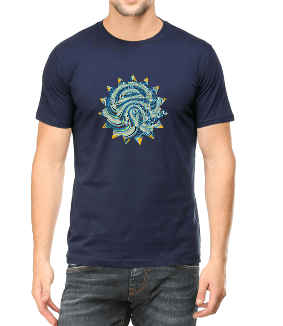 Men's T-shirt royal blue printed with blue & grey graphic design