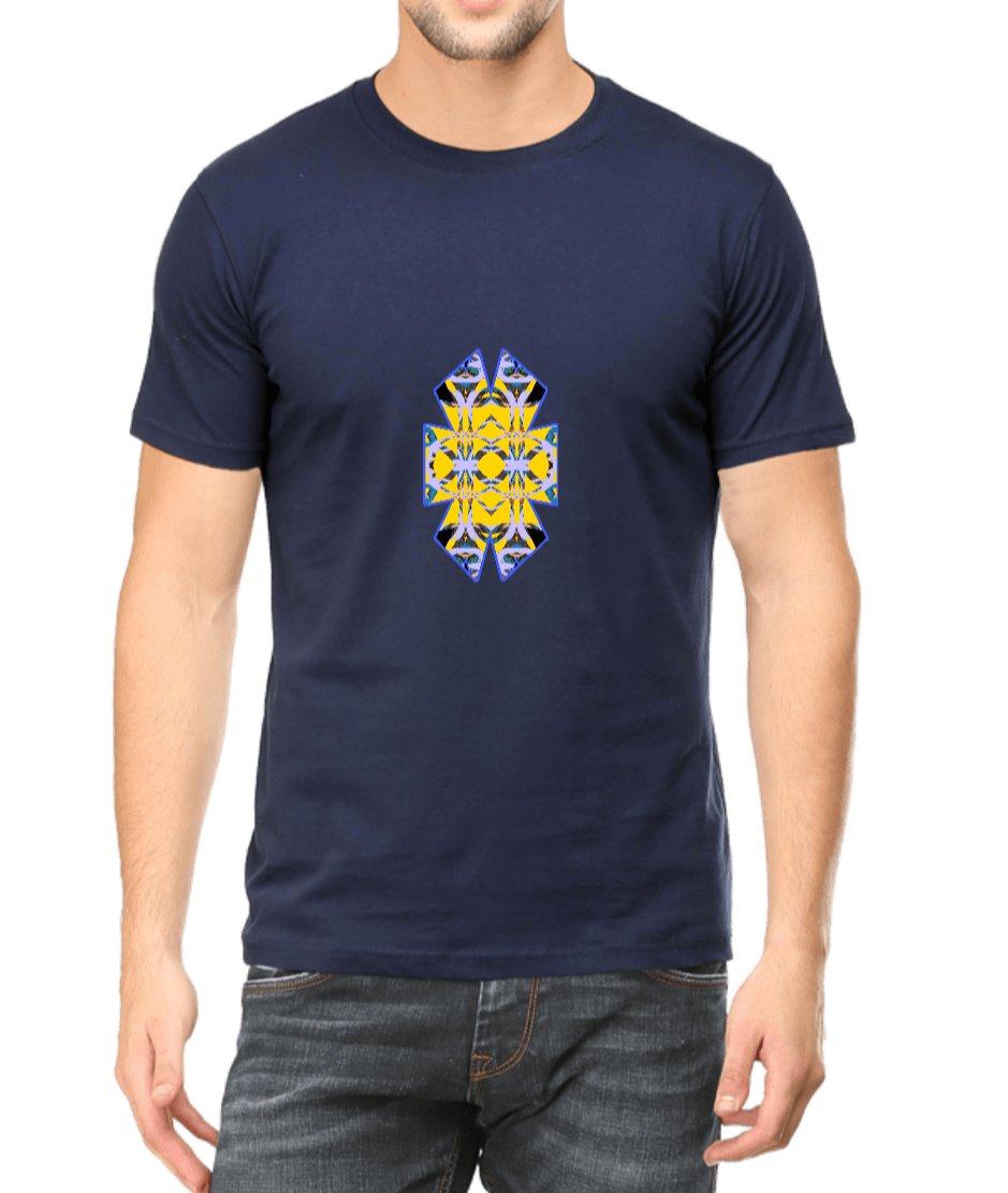 Blue Yellow Geometric Design Men's T Shirt D16