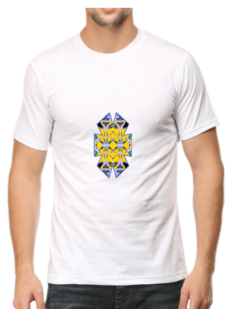 White Unisex Tshirt with Geometric Pattern