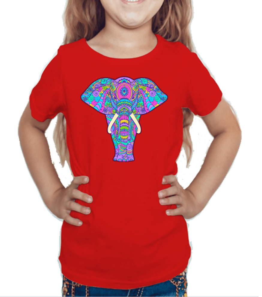 Red tshirt for girls printed with royal elephant graphic design