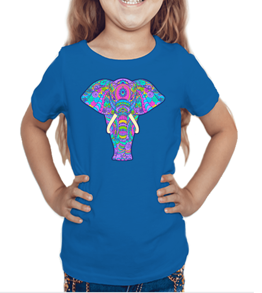 Royal blue tshirt for girls printed with royal elephant graphic design