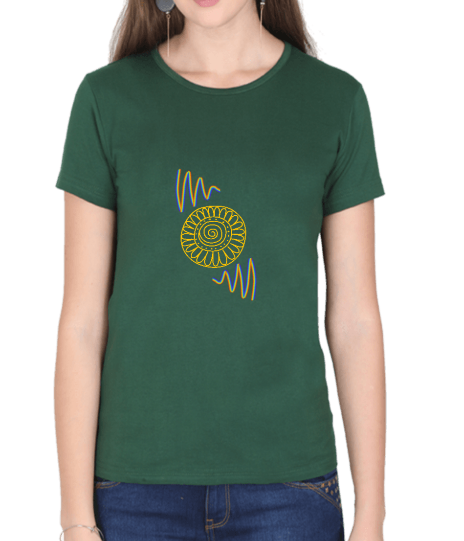 Bottle Green T shirt for women with spiral design