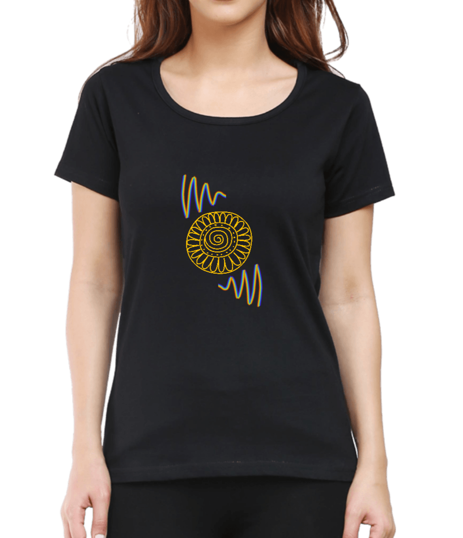 Black T shirt for women with spiral design