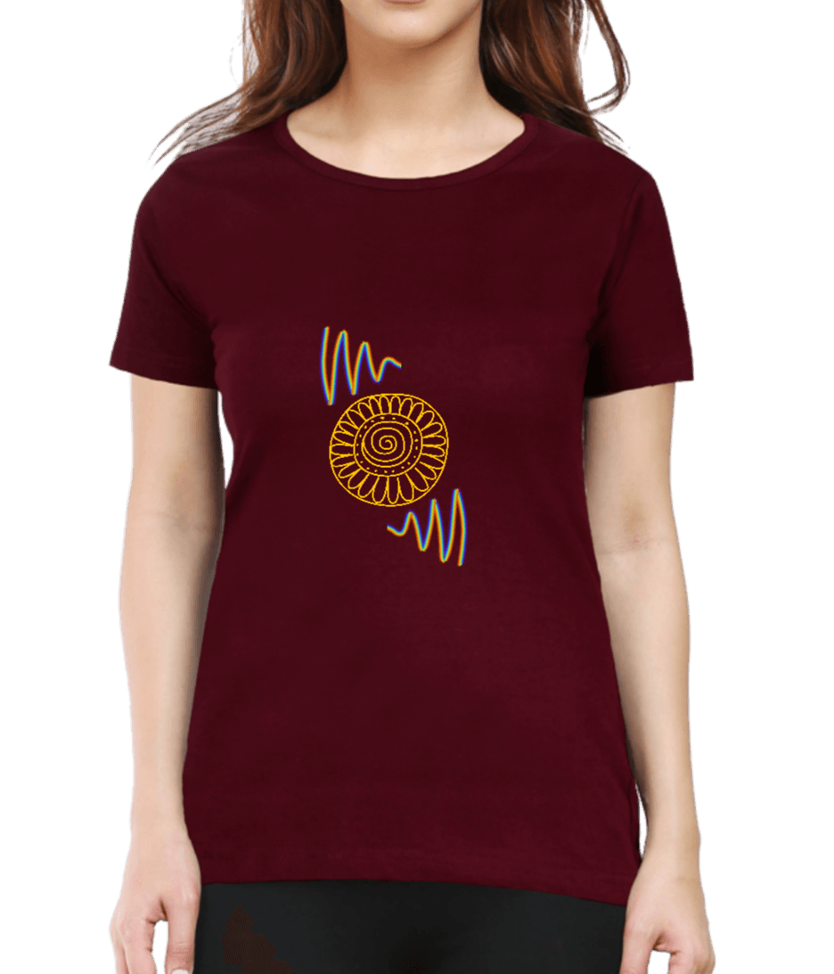 Maroon T shirt for women with spiral design