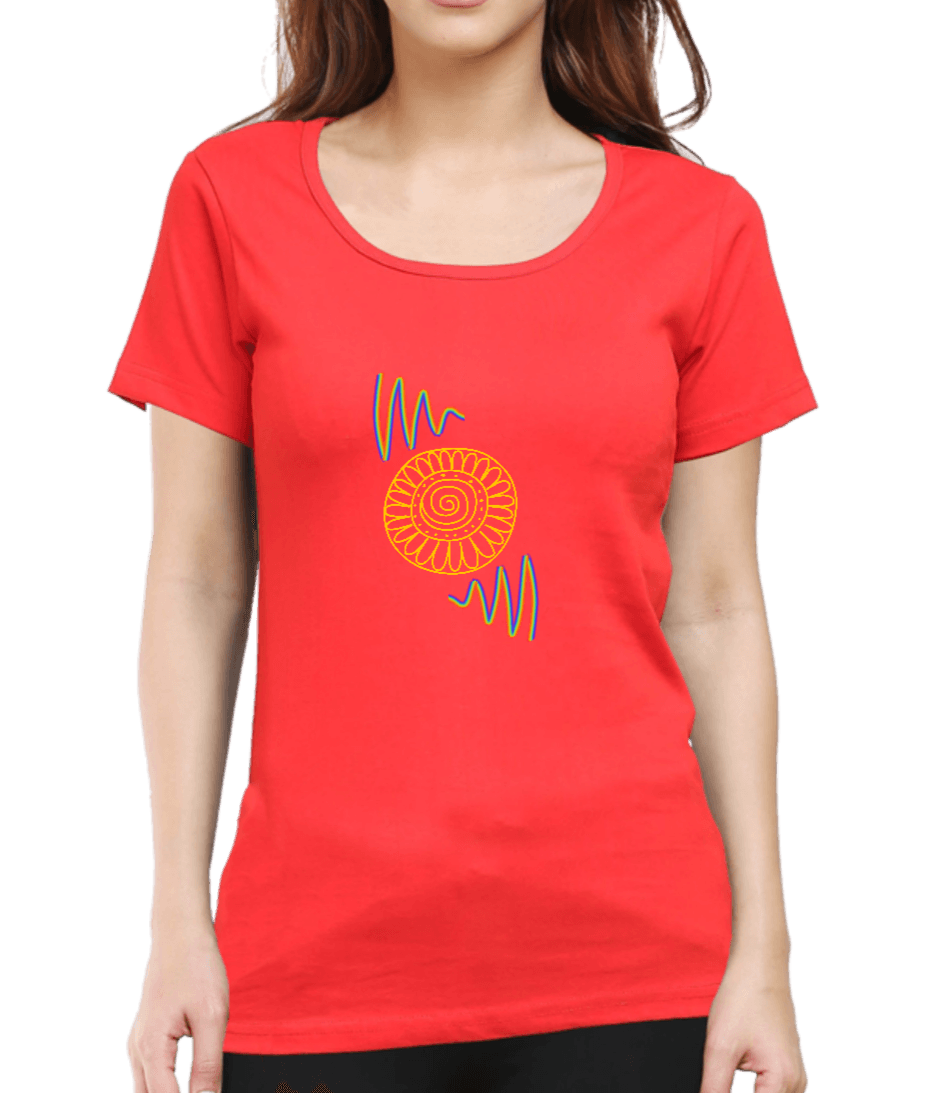 Red t-shirt for women with spiral design